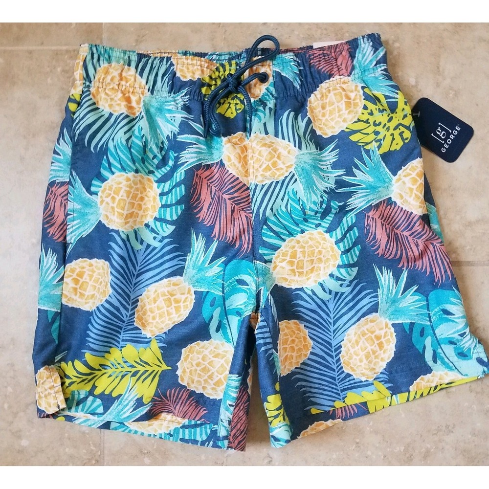 New George Men Swim Shorts Trunks w/ Brief Pockets Pineapple Tropical S(28-30)